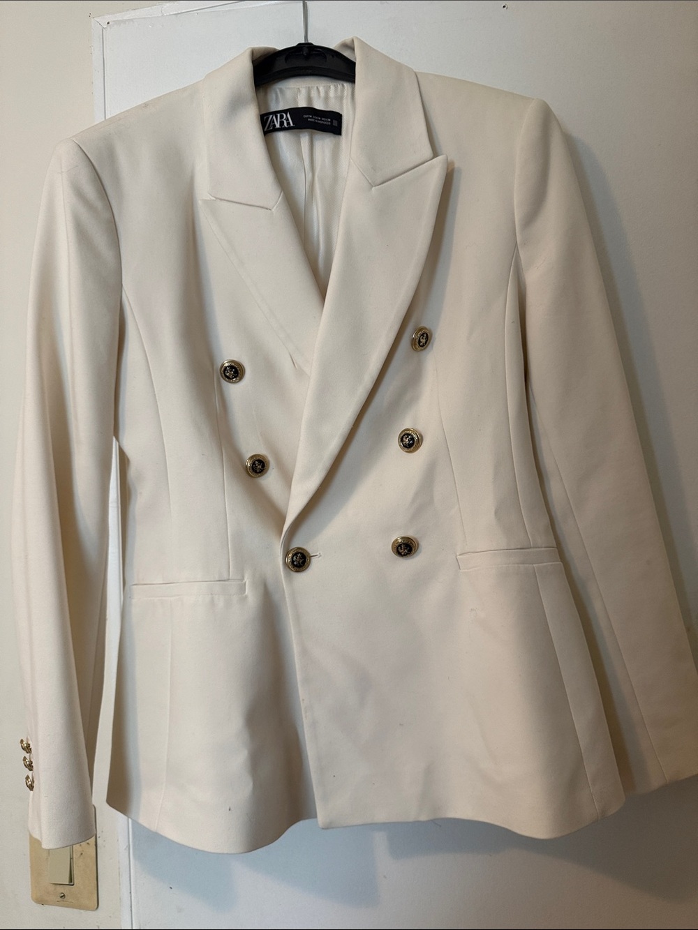 Zara Ivory Double-Breasted Blazer with Gold Buttons